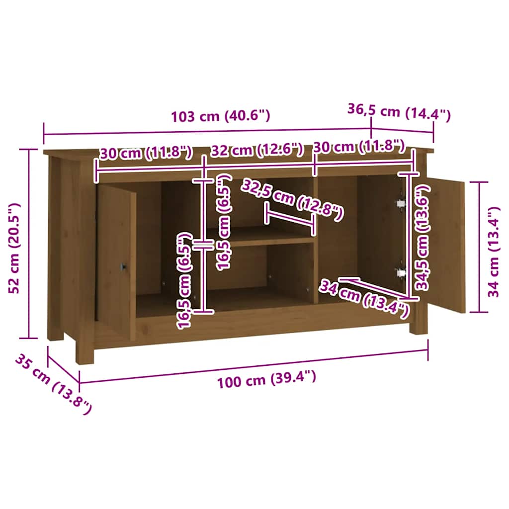 vidaXL Szafka pod TV, miodowy brąz, 103x36,5x52 cm, drewno sosnowe