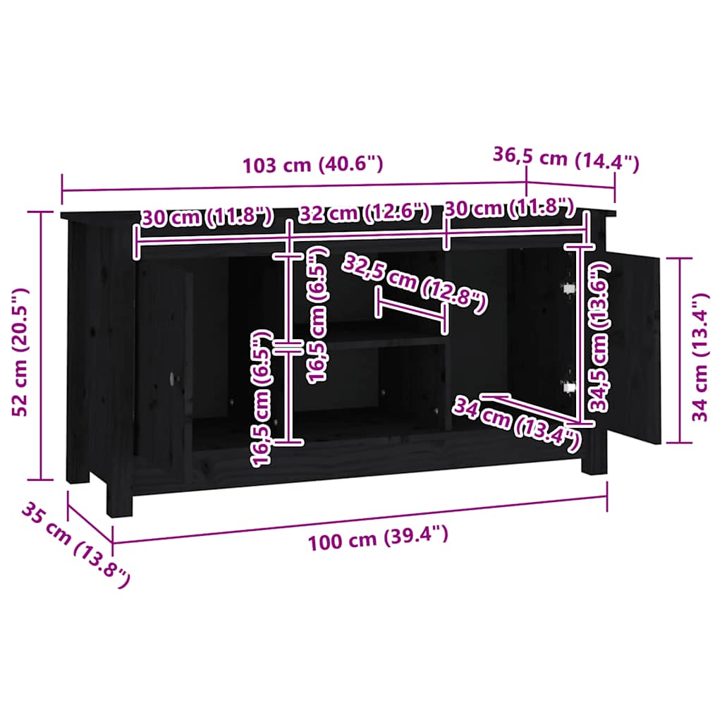 vidaXL Szafka pod telewizor, czarna, 103x36,5x52 cm, drewno sosnowe