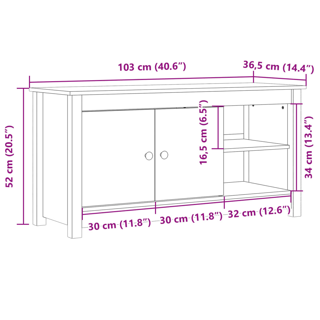 vidaXL Szafka pod telewizor, biała, 103x36,5x52 cm, drewno sosnowe