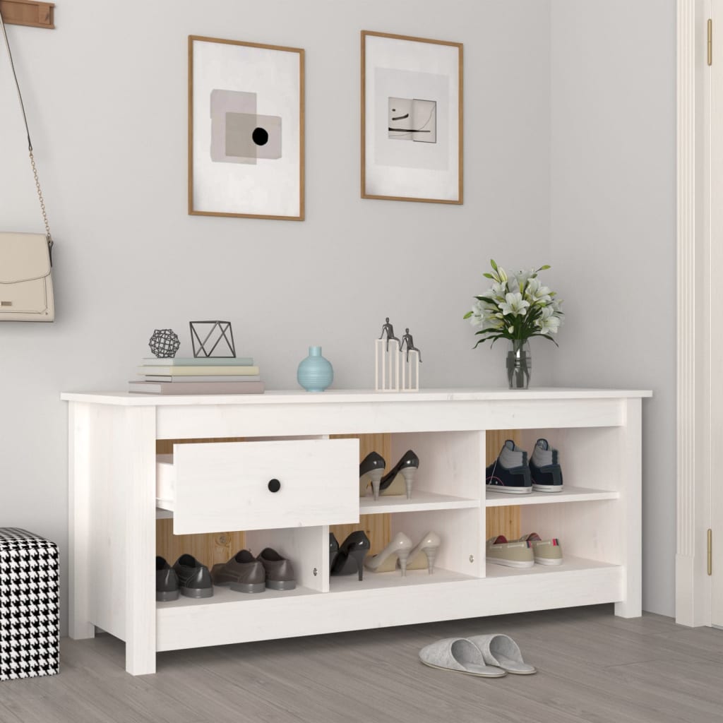 vidaXL Szafka na buty, biała, 110x38x45,5 cm, lite drewno sosnowe