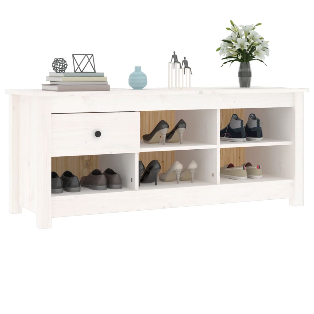 vidaXL Szafka na buty, biała, 110x38x45,5 cm, lite drewno sosnowe