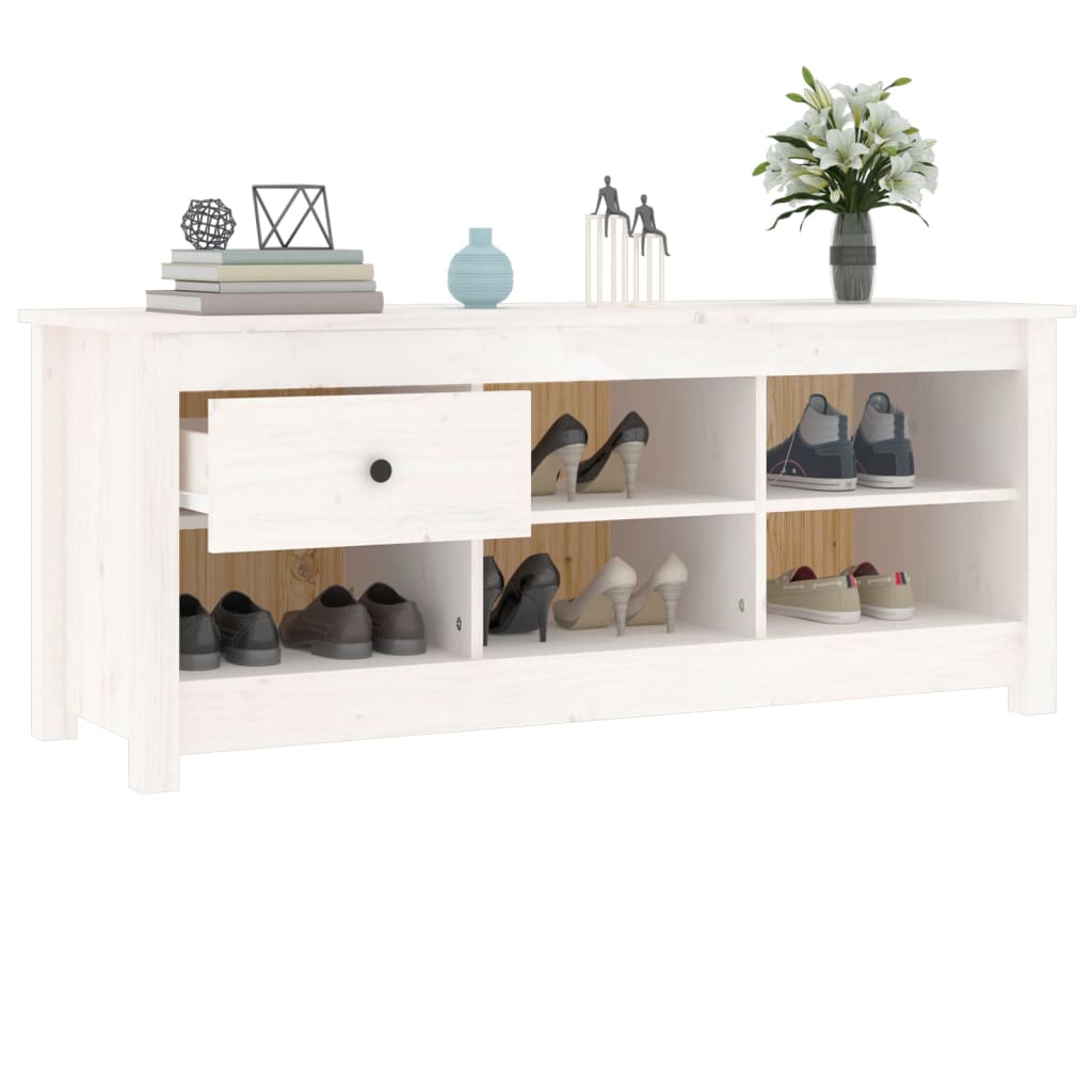 vidaXL Szafka na buty, biała, 110x38x45,5 cm, lite drewno sosnowe