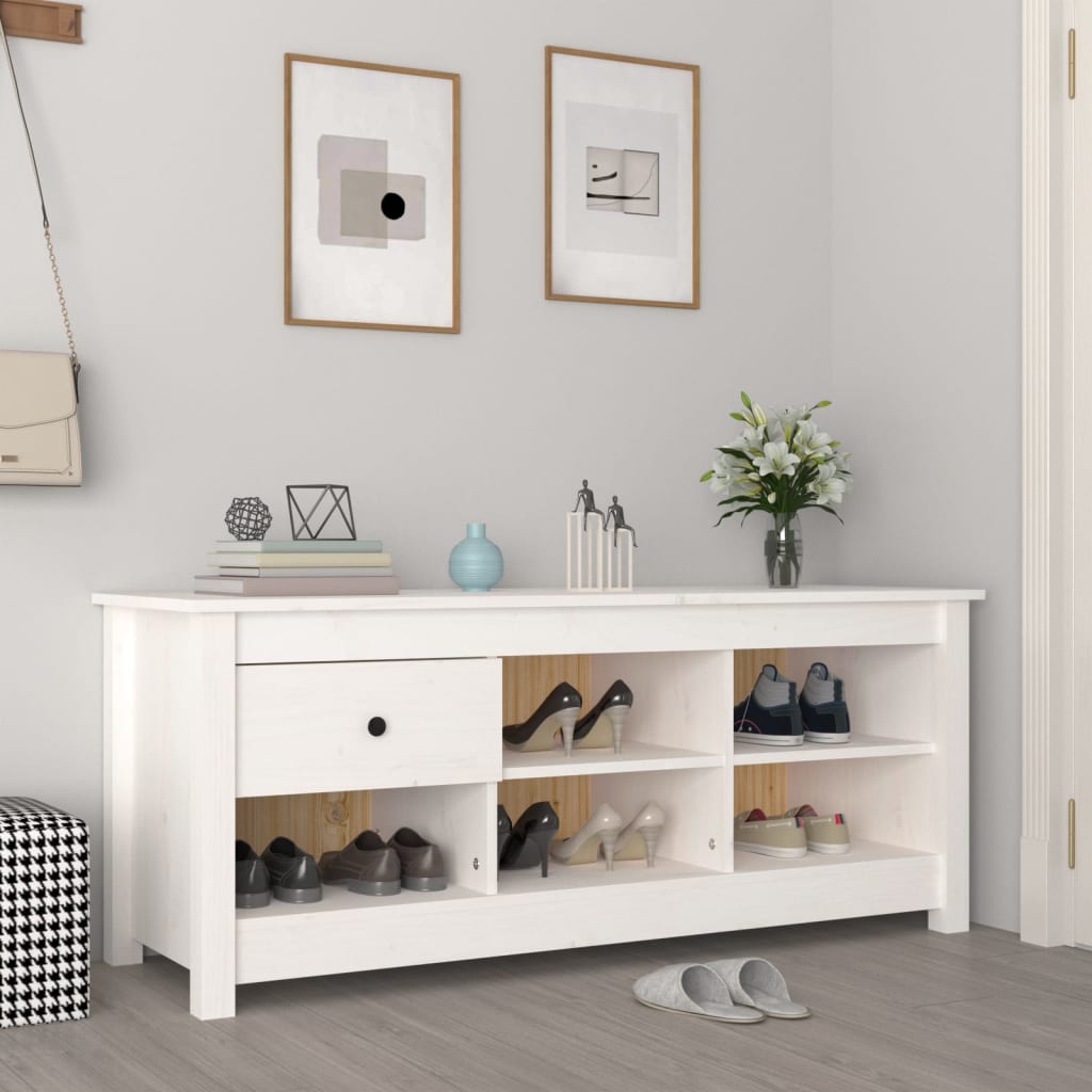 vidaXL Szafka na buty, biała, 110x38x45,5 cm, lite drewno sosnowe