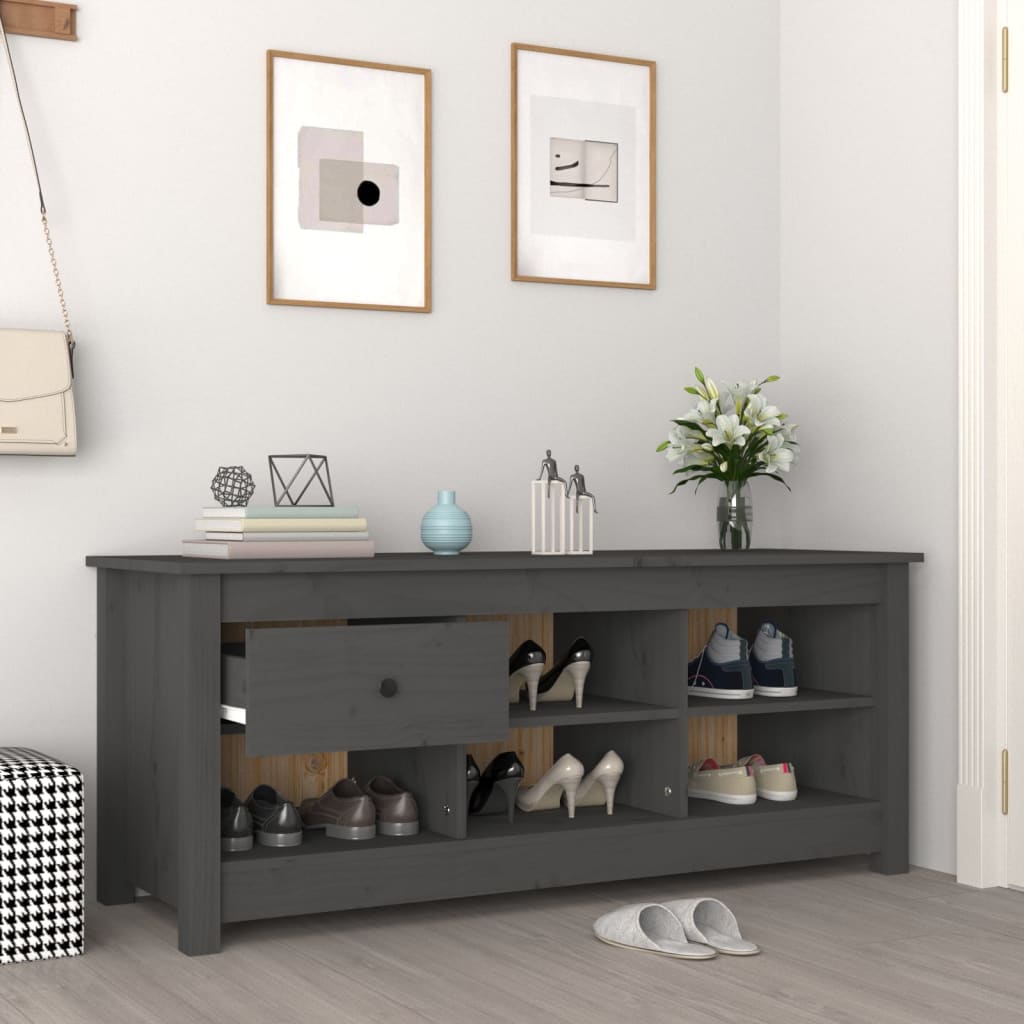 vidaXL Szafka na buty, szara, 110x38x45,5 cm, lite drewno sosnowe