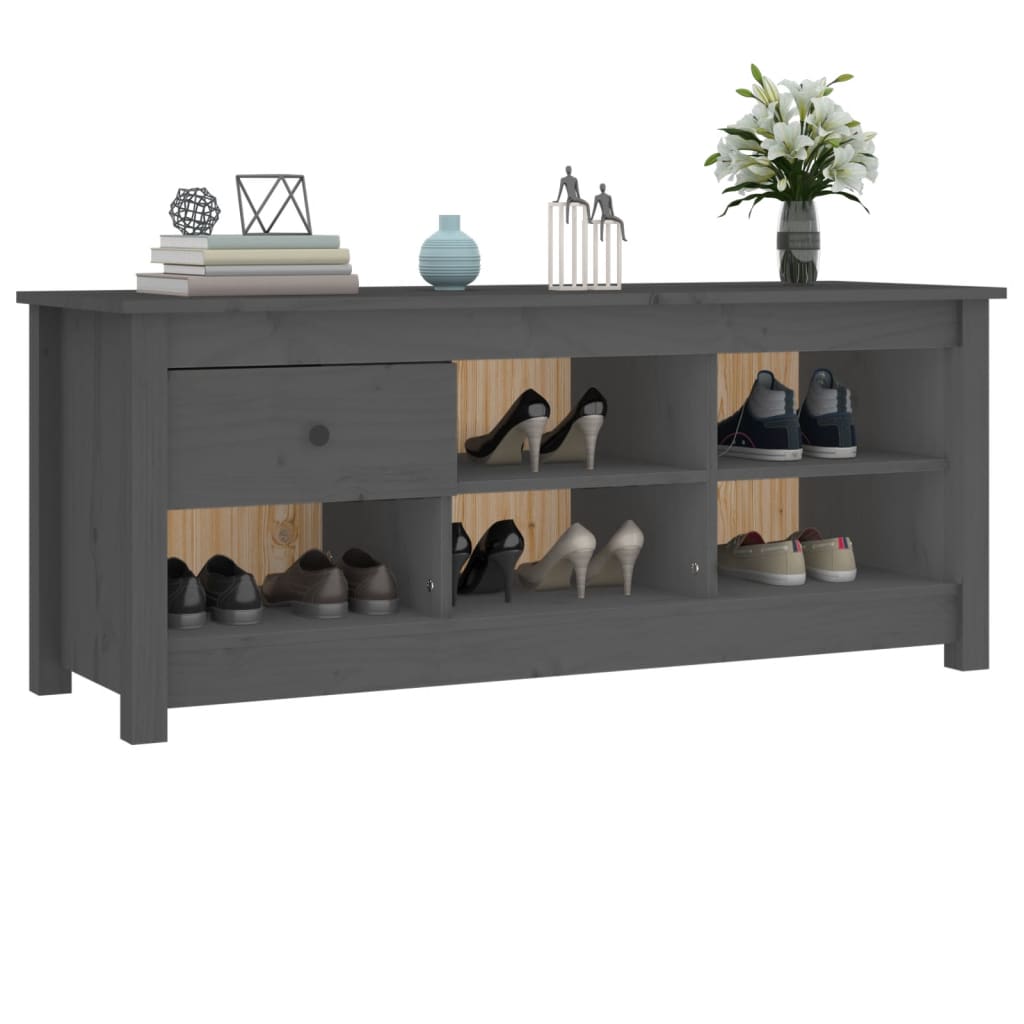 vidaXL Szafka na buty, szara, 110x38x45,5 cm, lite drewno sosnowe