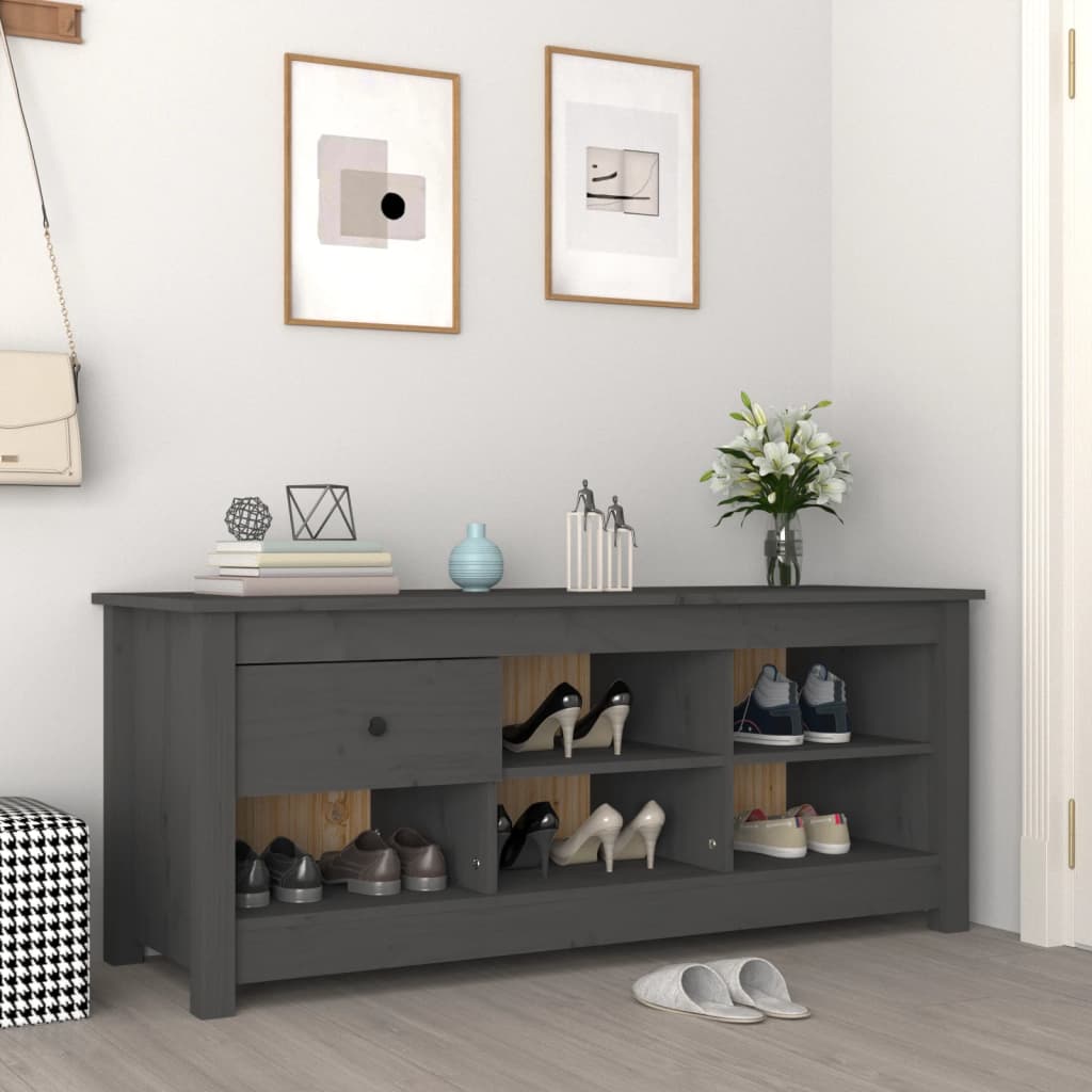 vidaXL Szafka na buty, szara, 110x38x45,5 cm, lite drewno sosnowe