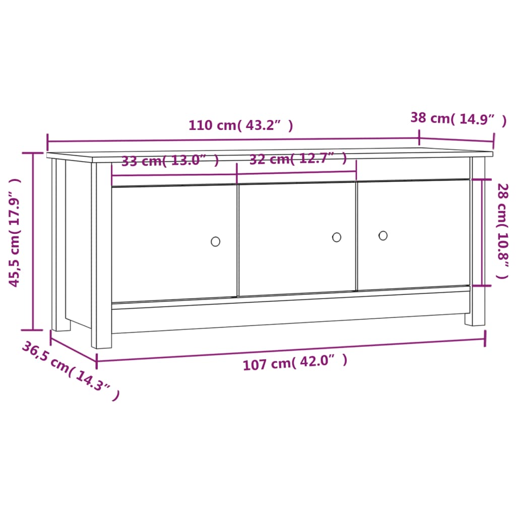 vidaXL Szafka na buty, 110x38x45,5 cm, lite drewno sosnowe