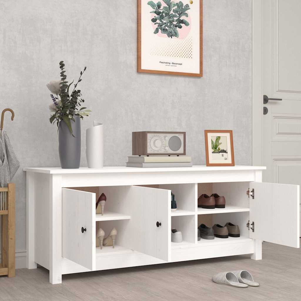 vidaXL Szafka na buty, biała, 110x38x45,5 cm, lite drewno sosnowe