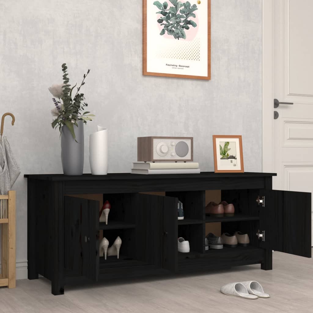 vidaXL Szafka na buty, czarna, 110x38x45,5 cm, lite drewno sosnowe