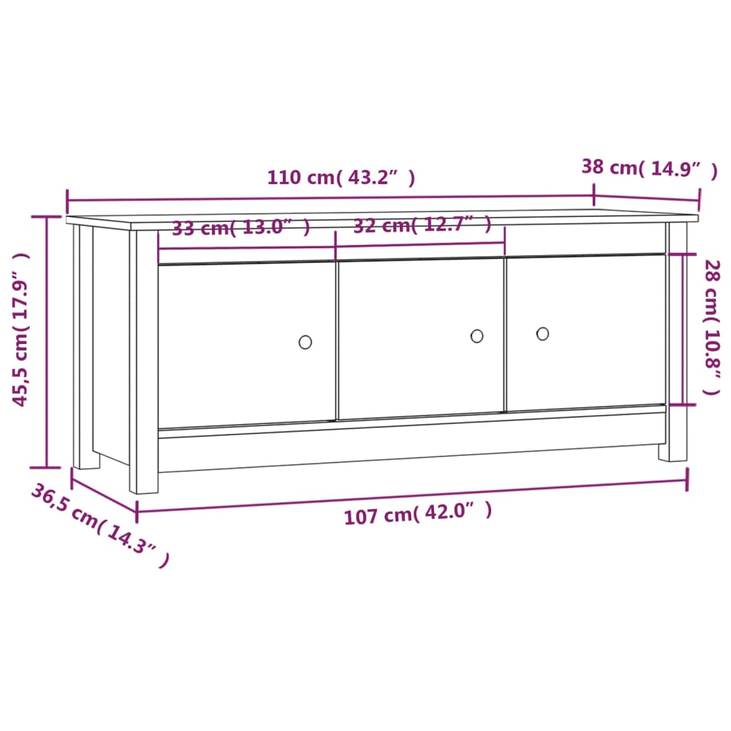 vidaXL Szafka na buty, czarna, 110x38x45,5 cm, lite drewno sosnowe
