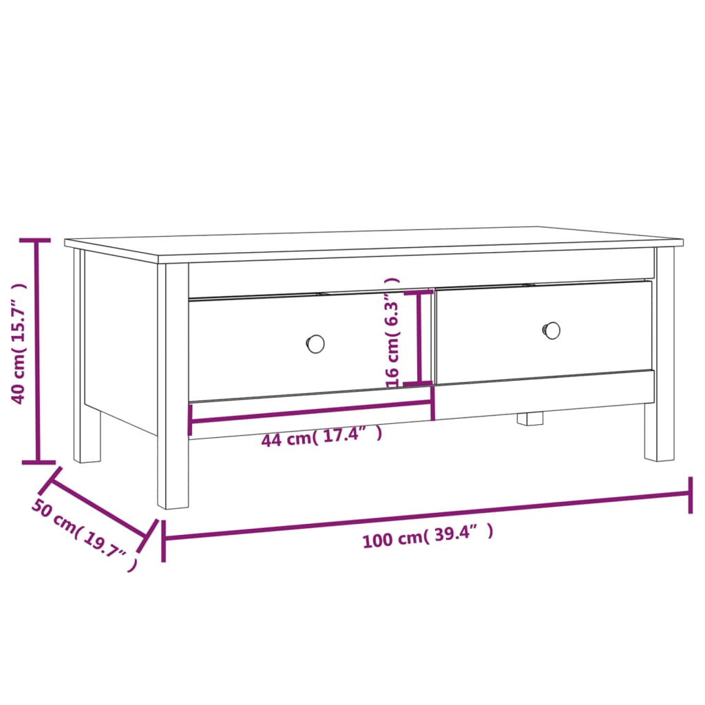 vidaXL Stolik kawowy, 100x50x40 cm, lite drewno sosnowe