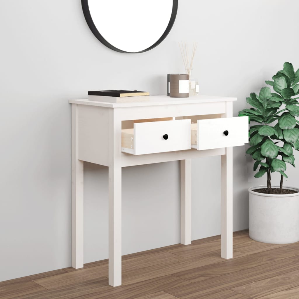 vidaXL Stolik konsolowy, biały, 70x35x75 cm, lite drewno sosnowe