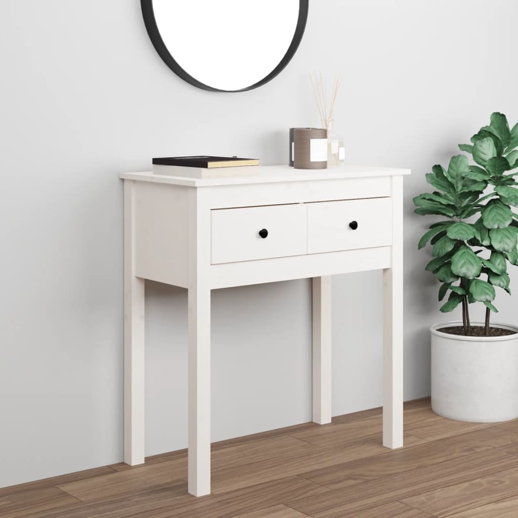 vidaXL Stolik konsolowy, biały, 70x35x75 cm, lite drewno sosnowe