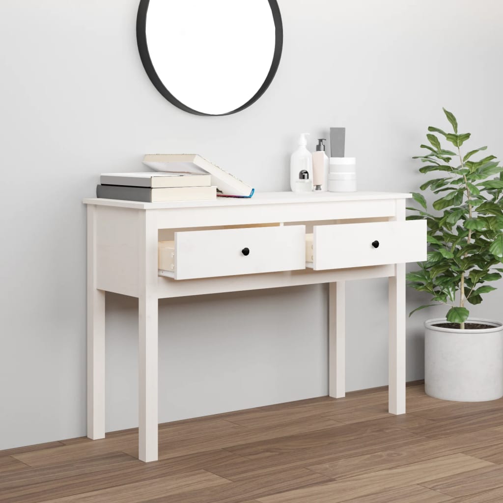 vidaXL Stolik konsolowy, biały, 100x35x75 cm, lite drewno sosnowe