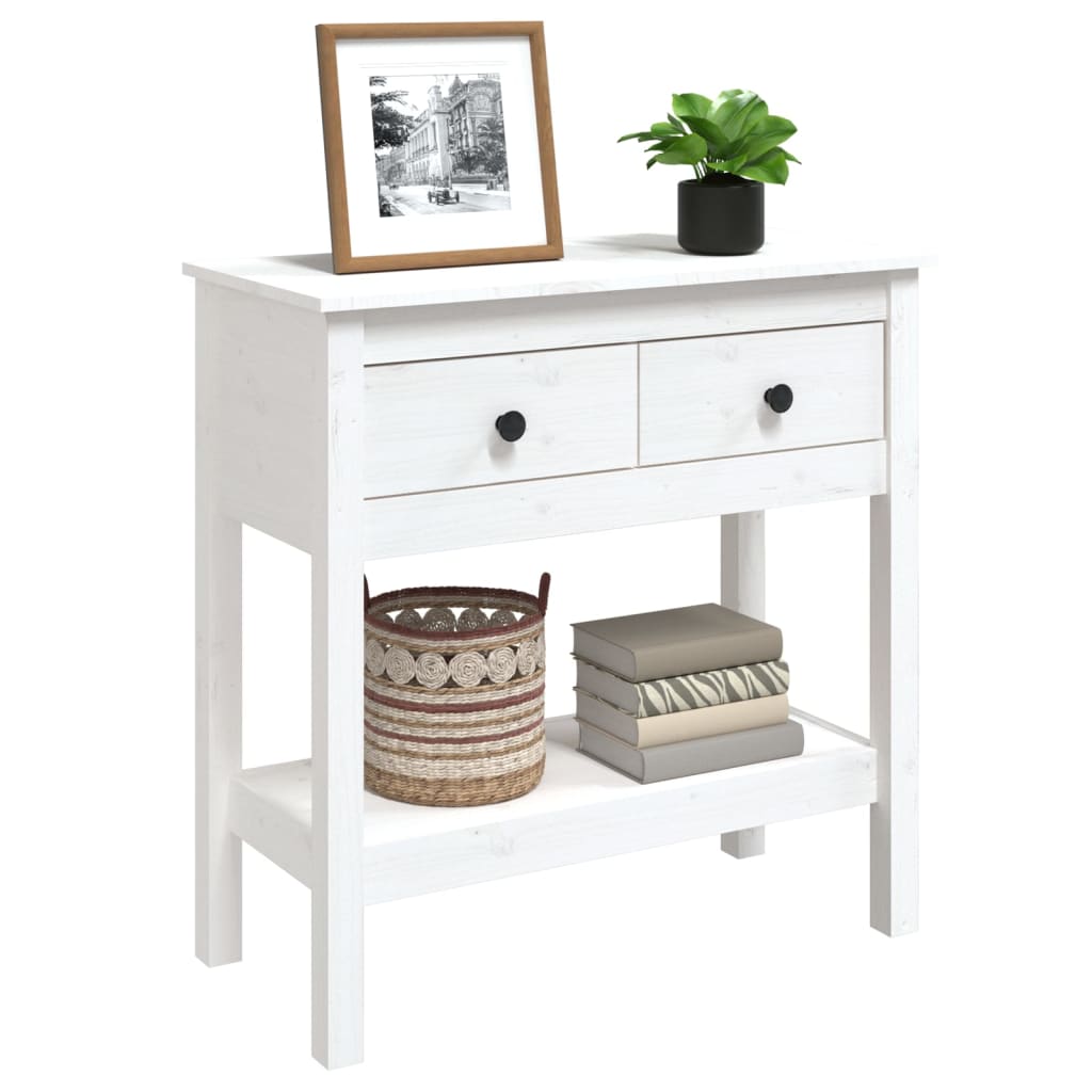vidaXL Stolik konsolowy, biały, 75x35x75 cm, lite drewno sosnowe