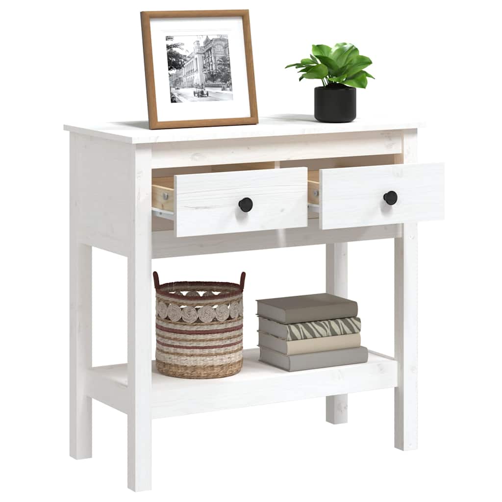 vidaXL Stolik konsolowy, biały, 75x35x75 cm, lite drewno sosnowe