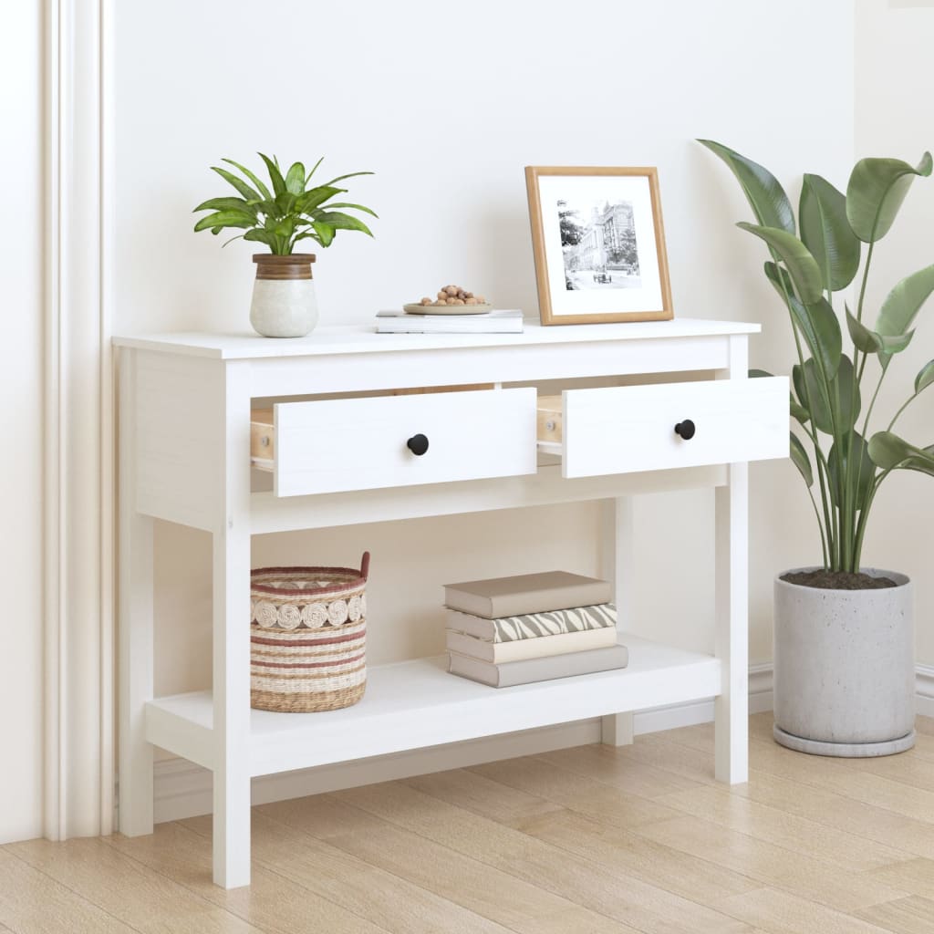 vidaXL Stolik konsolowy, biały, 100x35x75 cm, lite drewno sosnowe