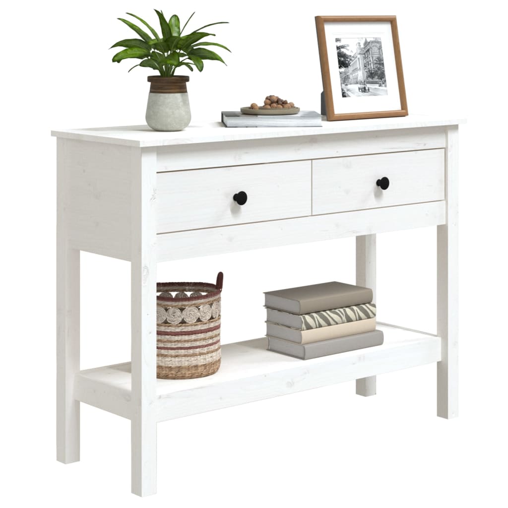 vidaXL Stolik konsolowy, biały, 100x35x75 cm, lite drewno sosnowe