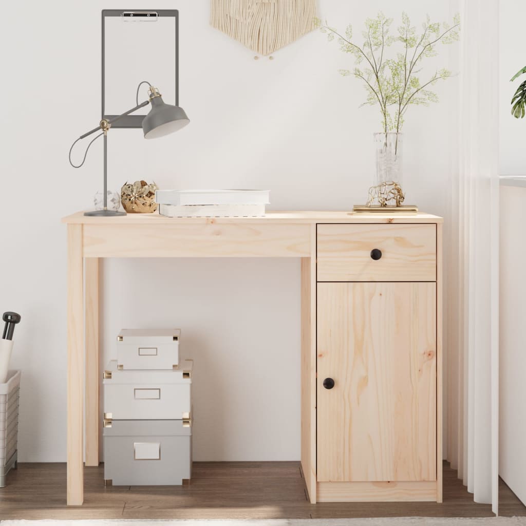 vidaXL Biurko, 100x50x75 cm, lite drewno sosnowe