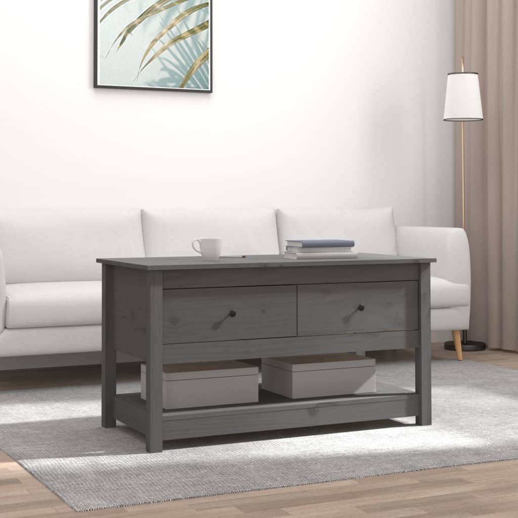 vidaXL Stolik kawowy, szary, 102x49x55 cm, lite drewno sosnowe