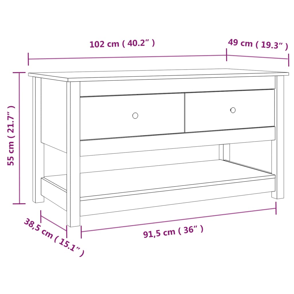 vidaXL Stolik kawowy, czarny, 102x49x55 cm, lite drewno sosnowe