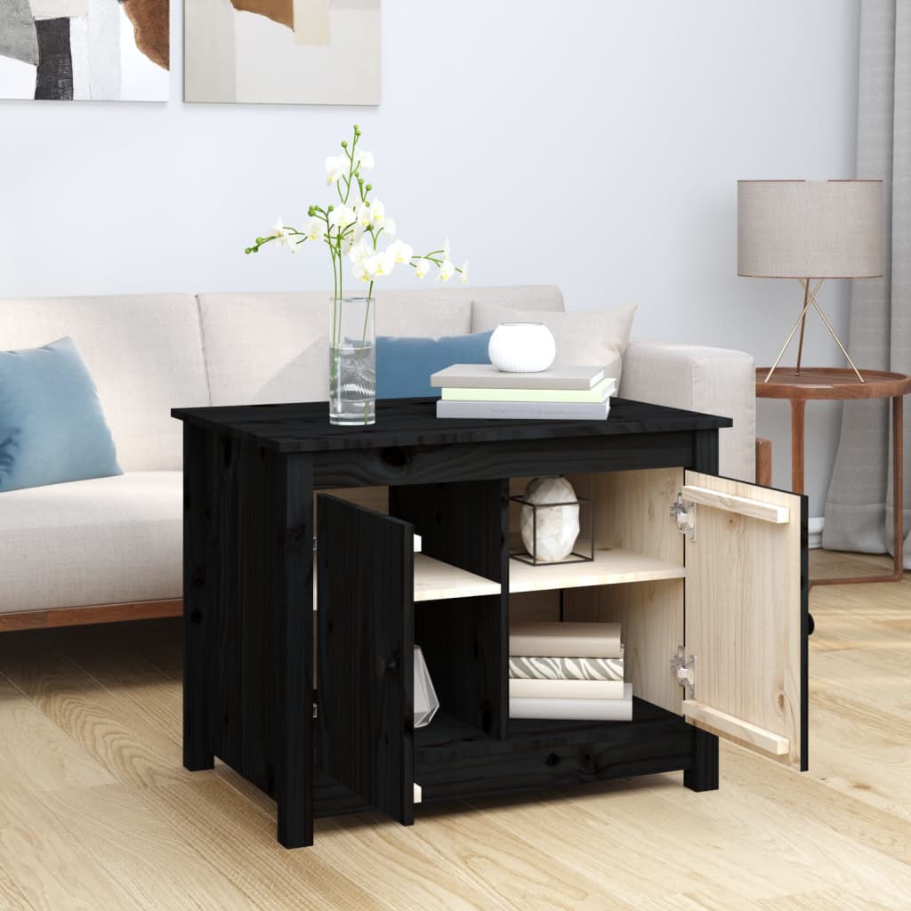vidaXL Stolik kawowy, czarny, 71x49x55 cm, lite drewno sosnowe