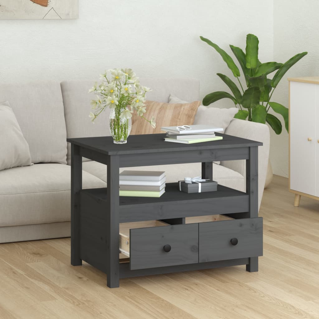 vidaXL Stolik kawowy, szary, 71x49x55 cm, lite drewno sosnowe