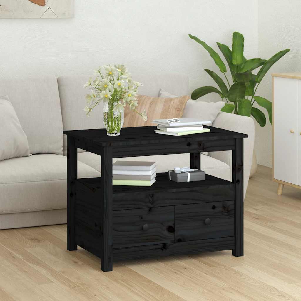 vidaXL Stolik kawowy, czarny, 71x49x55 cm, lite drewno sosnowe