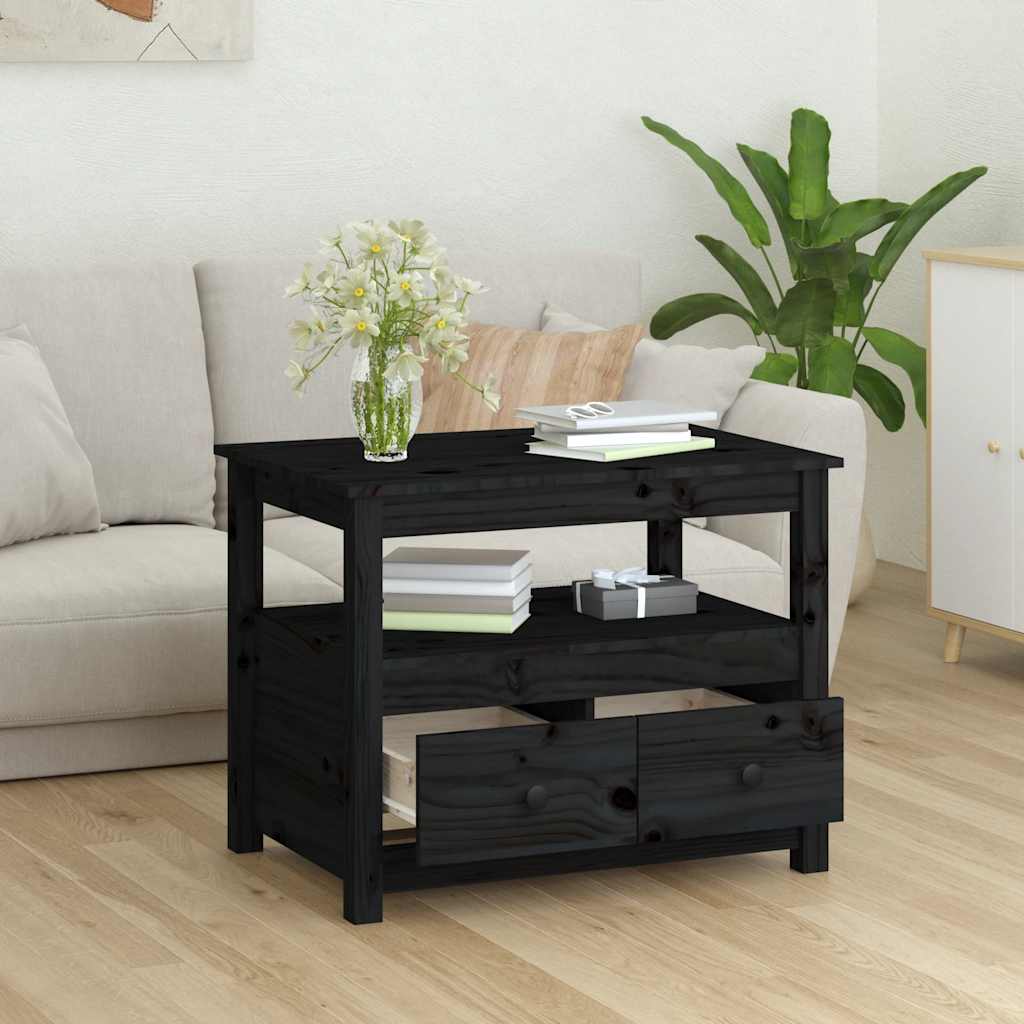 vidaXL Stolik kawowy, czarny, 71x49x55 cm, lite drewno sosnowe