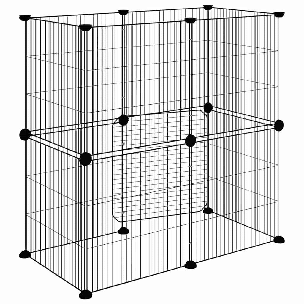 vidaXL Klatka dla zwierząt z bramką, 12 paneli, czarna, 35x35 cm, stal