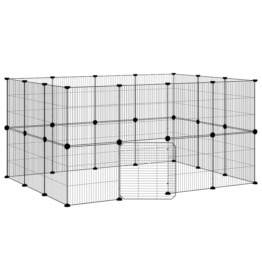 vidaXL Klatka dla zwierząt z bramką, 28 paneli, czarna, 35x35 cm, stal
