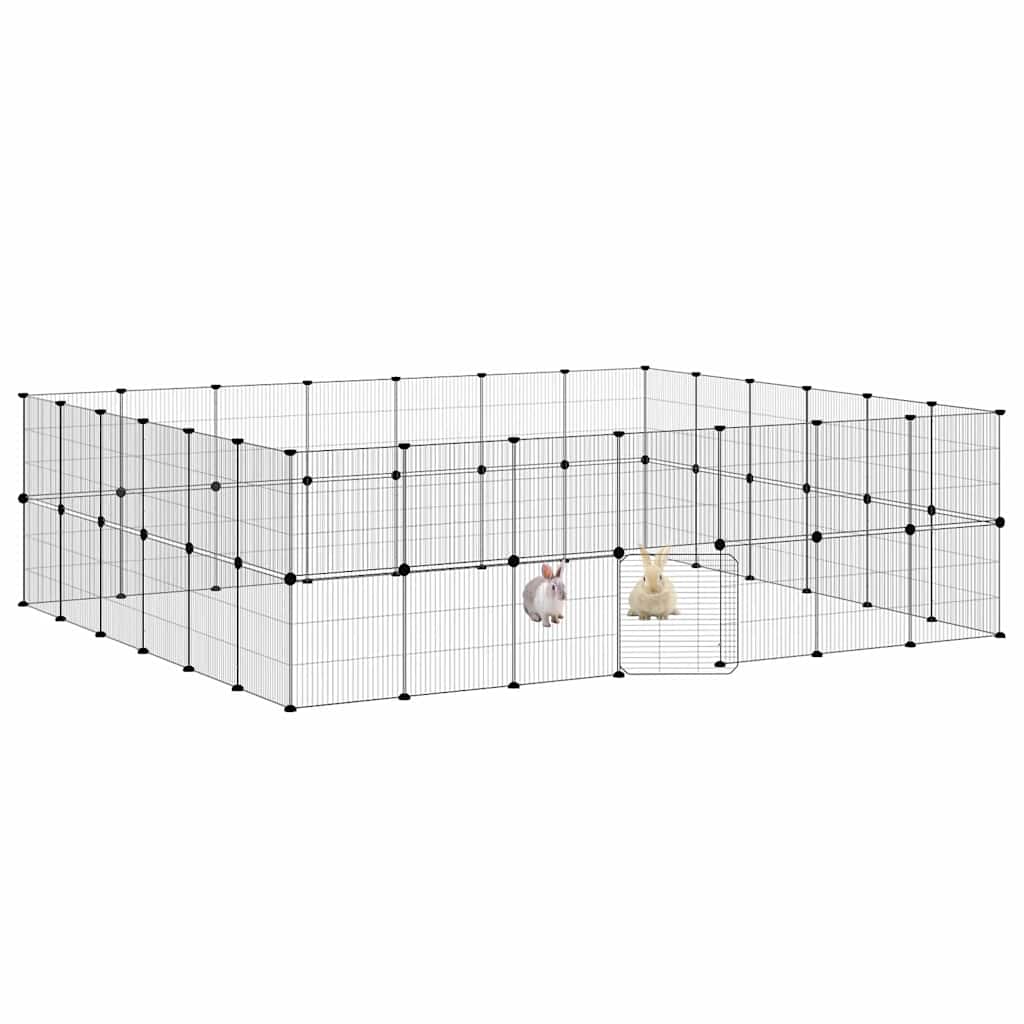 vidaXL Klatka dla zwierząt z bramką, 52 panele, czarna, 35x35 cm, stal
