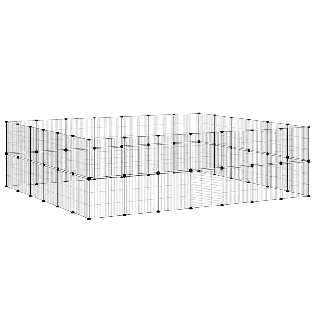 vidaXL Klatka dla zwierząt z bramką, 52 panele, czarna, 35x35 cm, stal