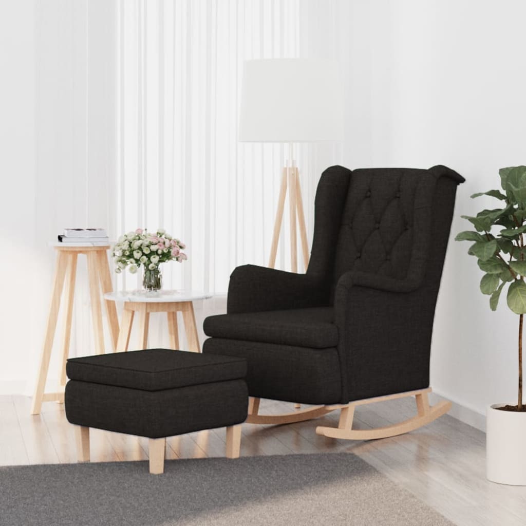 vidaXL Fotel bujany z podnóżkiem, czarny, obity tkaniną
