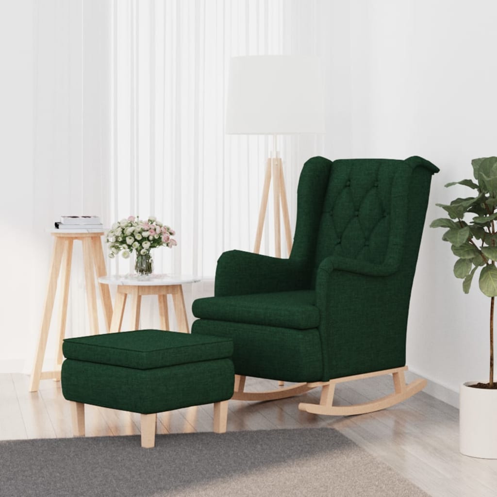 vidaXL Fotel bujany z podnóżkiem, ciemnozielony, obity tkaniną