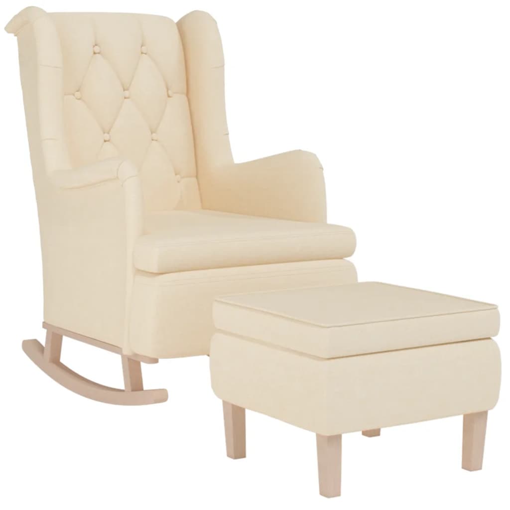 vidaXL Fotel bujany z podnóżkiem, kremowy, obity tkaniną