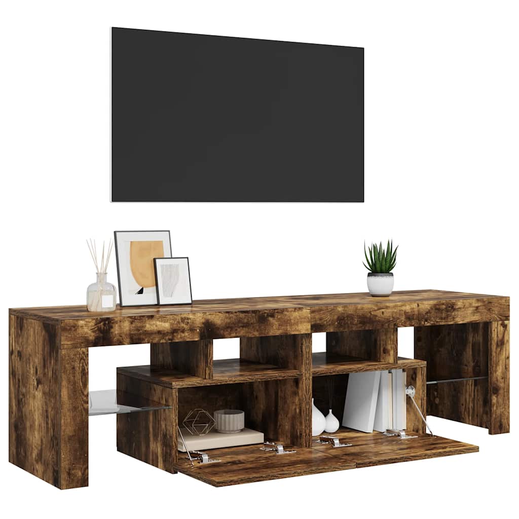 vidaXL Szafka TV z oświetleniem LED, opalany dąb, 140x36,5x40 cm