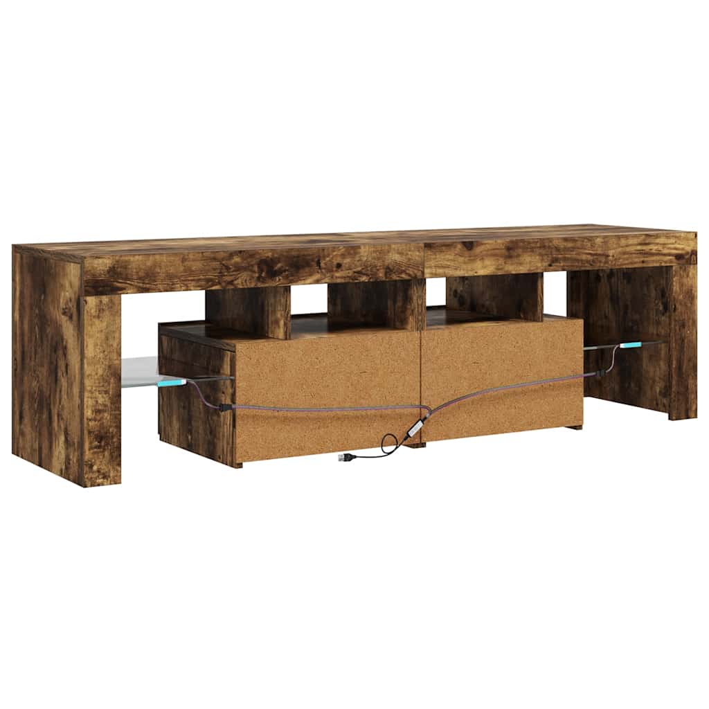 vidaXL Szafka TV z oświetleniem LED, opalany dąb, 140x36,5x40 cm