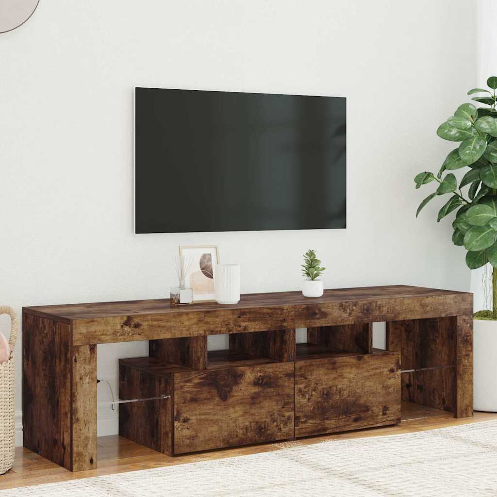 vidaXL Szafka TV z oświetleniem LED, opalany dąb, 140x36,5x40 cm