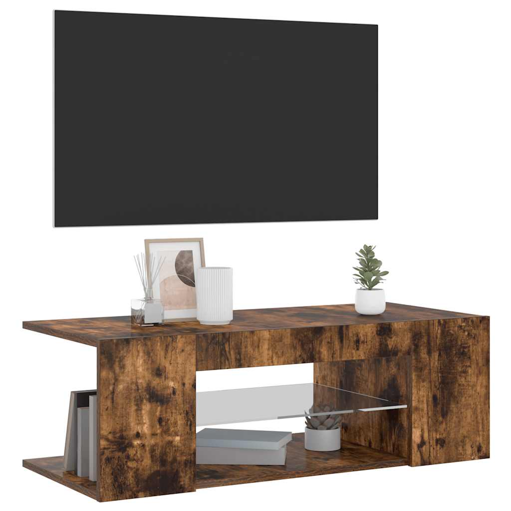 vidaXL Szafka pod TV z oświetleniem LED, przydymiony dąb, 90x39x30 cm