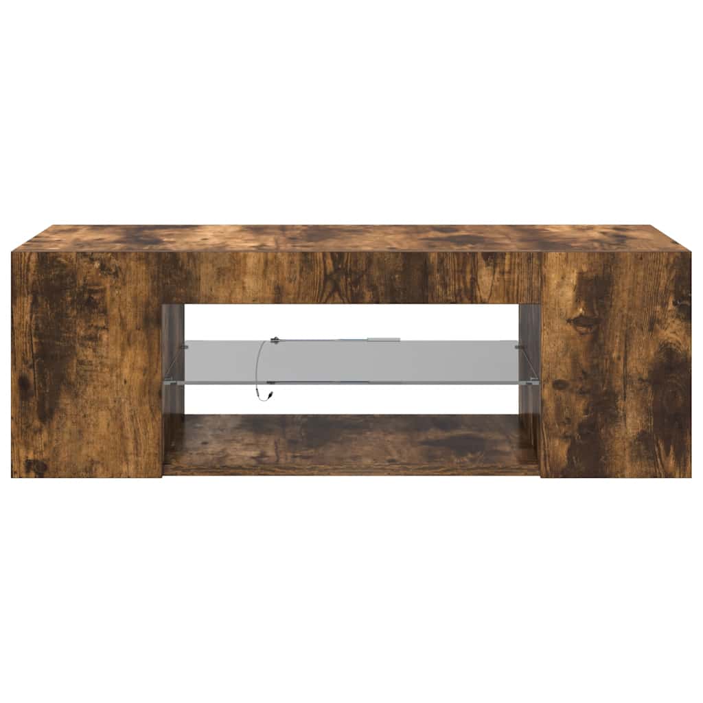 vidaXL Szafka pod TV z oświetleniem LED, przydymiony dąb, 90x39x30 cm