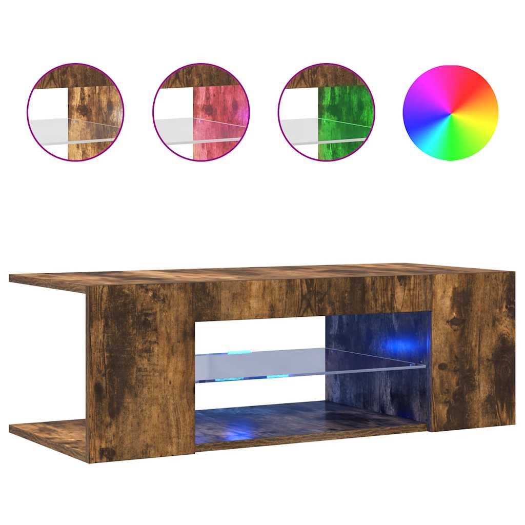 vidaXL Szafka pod TV z oświetleniem LED, przydymiony dąb, 90x39x30 cm