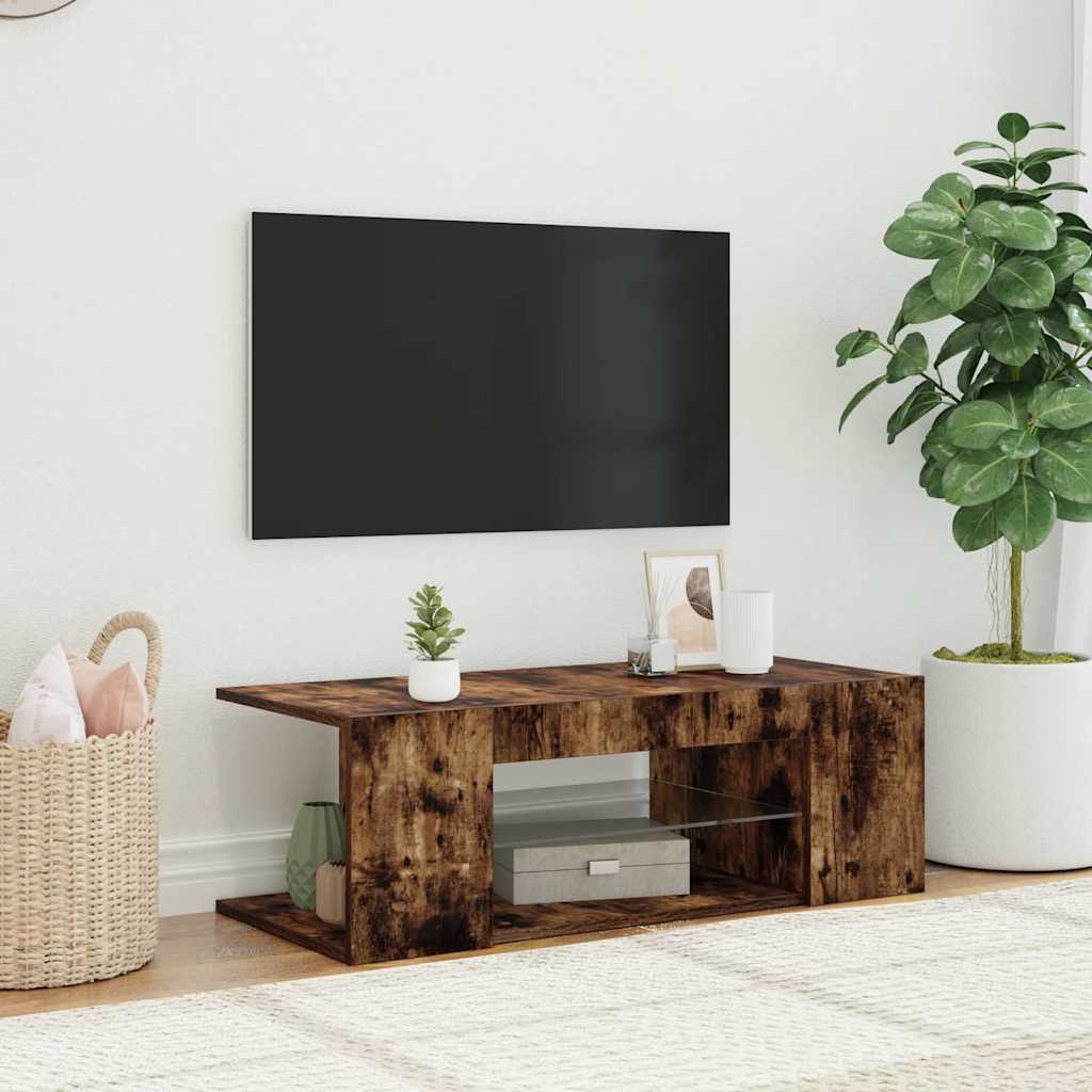 vidaXL Szafka pod TV z oświetleniem LED, przydymiony dąb, 90x39x30 cm