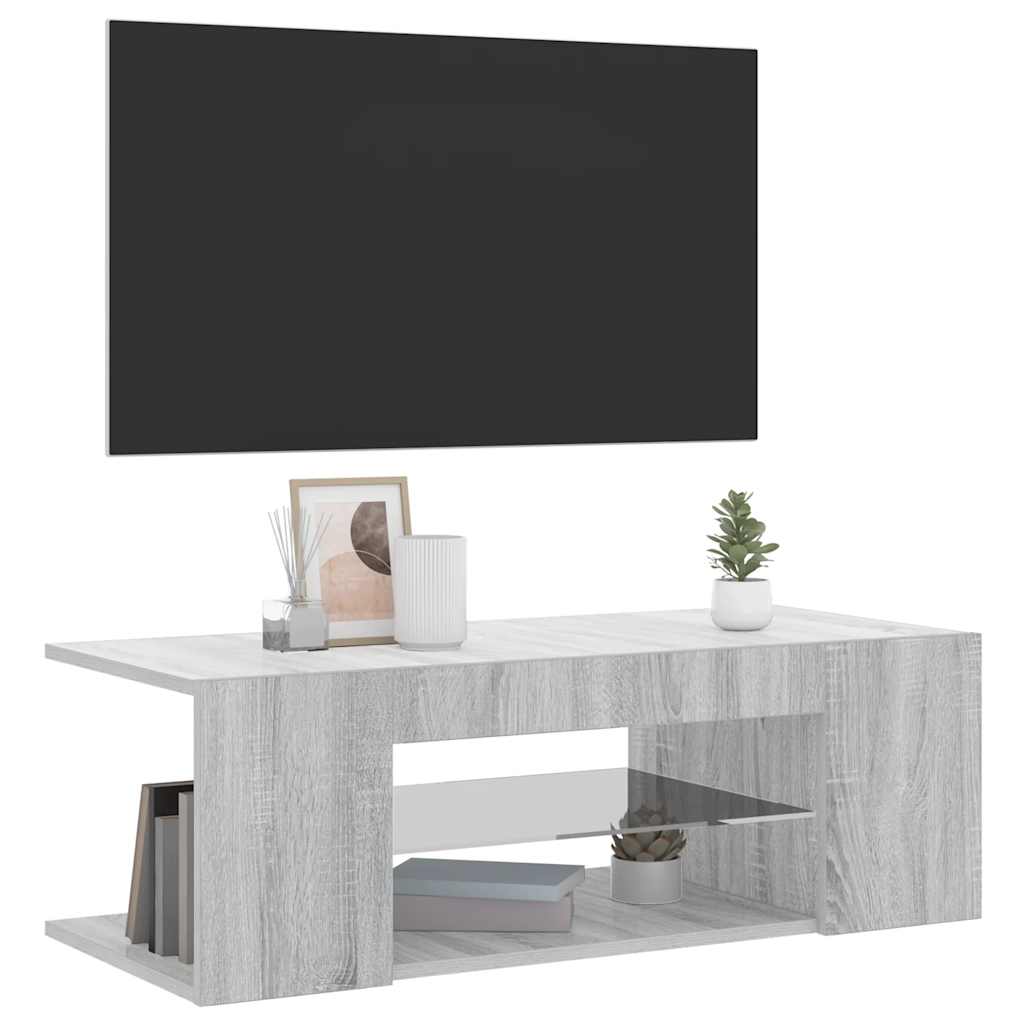 vidaXL Szafka pod TV z oświetleniem LED, szary dąb sonoma, 90x39x30 cm