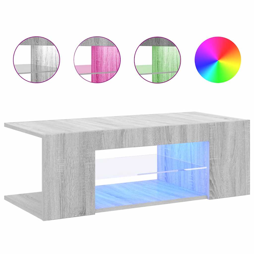 vidaXL Szafka pod TV z oświetleniem LED, szary dąb sonoma, 90x39x30 cm