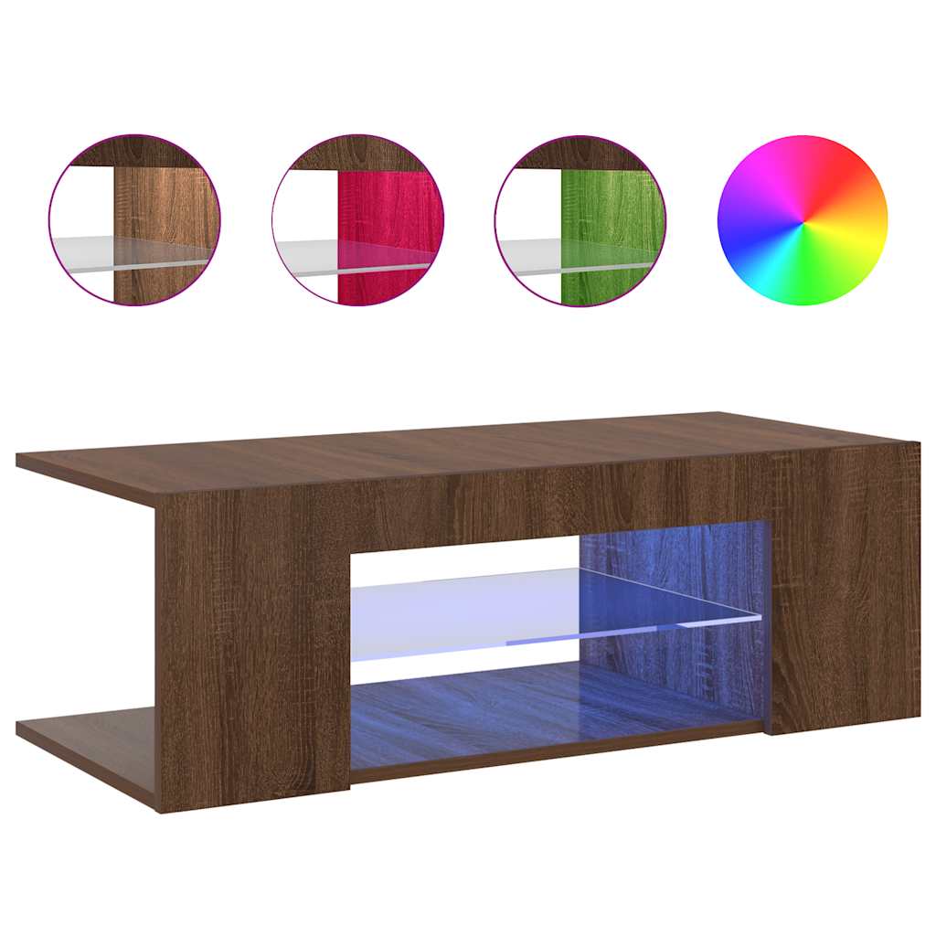 vidaXL Szafka TV z oświetleniem LED, brązowy dąb, 90x39x30 cm
