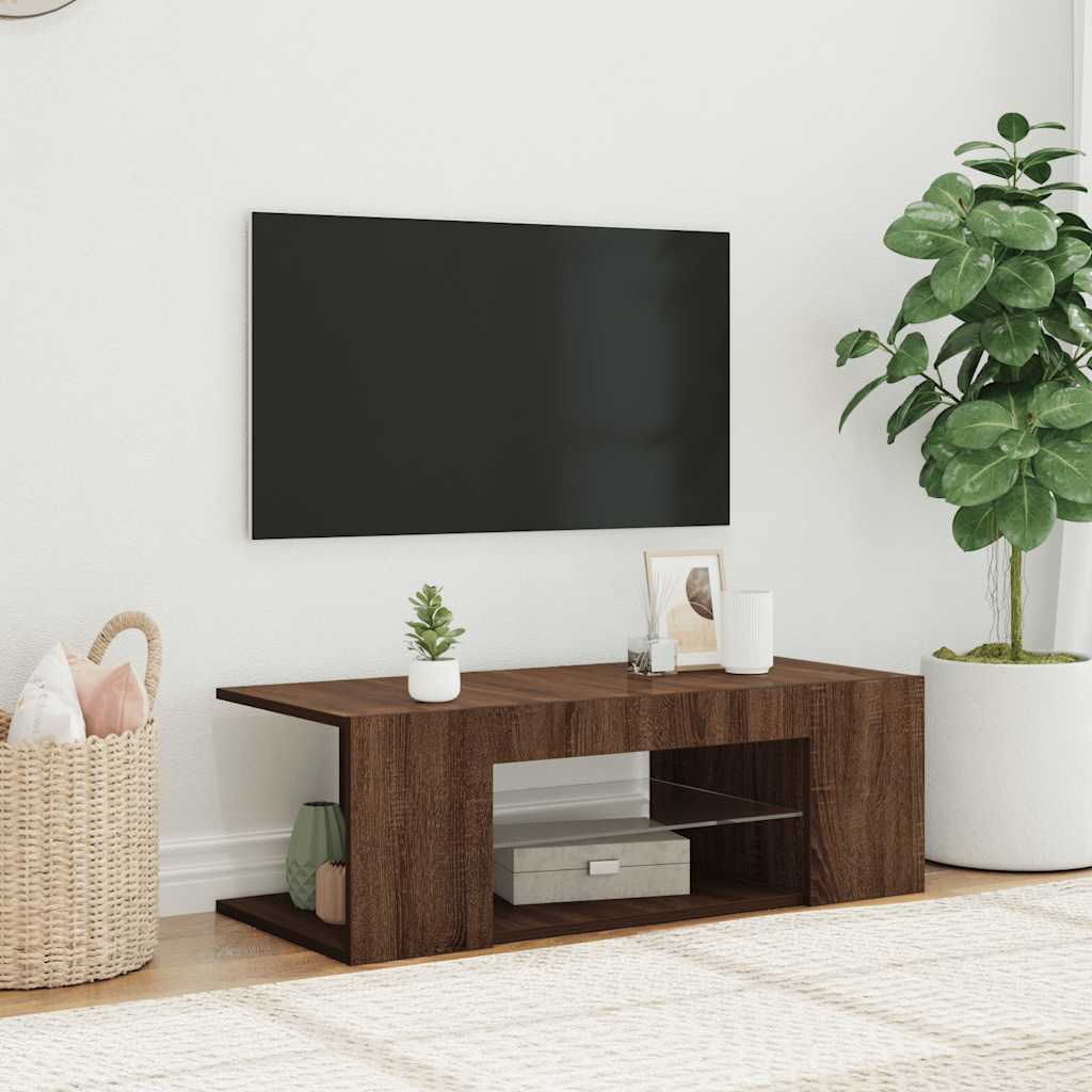 vidaXL Szafka TV z oświetleniem LED, brązowy dąb, 90x39x30 cm