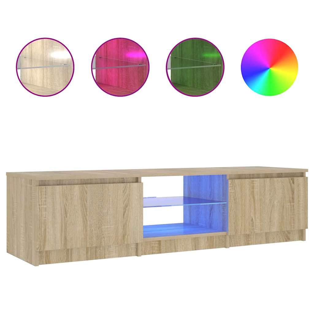 vidaXL Szafka pod TV, z LED, przydymiony dąb, 140 x 40 x 36 cm