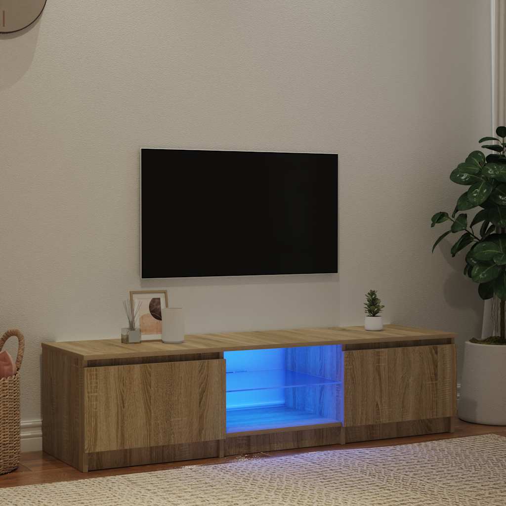 vidaXL Szafka pod TV, z LED, przydymiony dąb, 140 x 40 x 36 cm