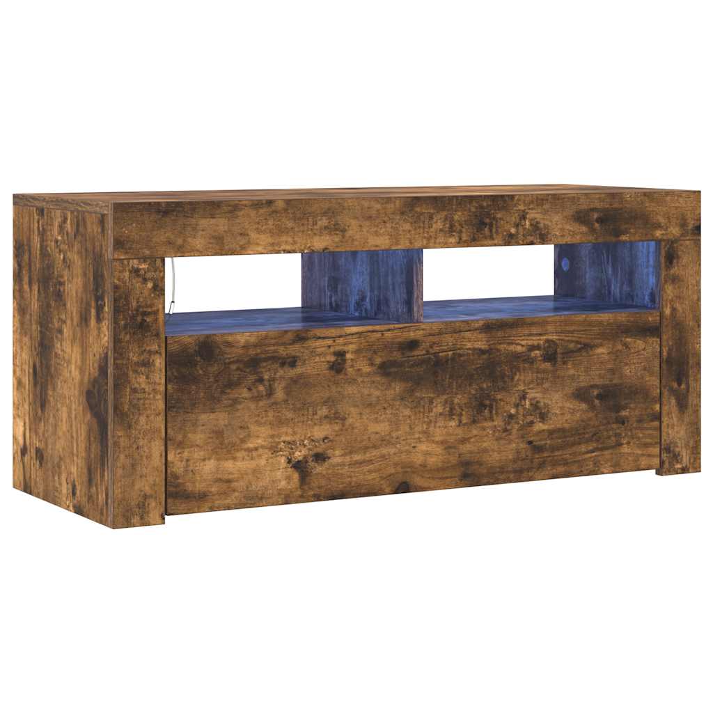 vidaXL Szafka pod TV z oświetleniem LED, przydymiony dąb, 90x35x40 cm
